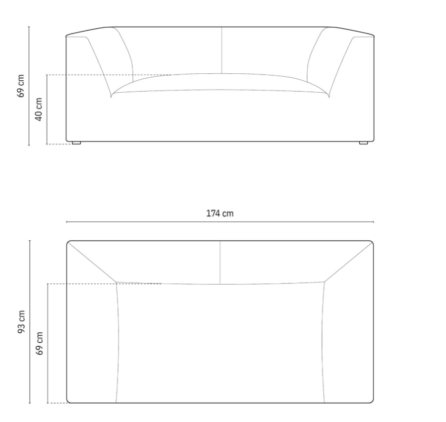 MICADONI Ruby sofa, 2 seter - svart stoff og sort plast