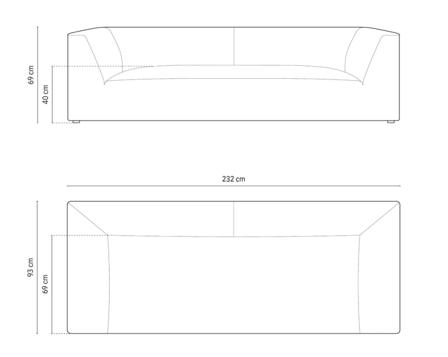 MICADONI Ruby sofa, 3 seter - grtt stoff og sort plast