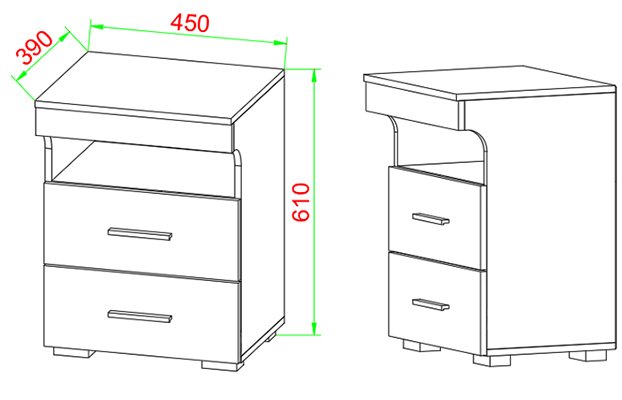 VCM NORDIC Slepal L Nachttisch, m. 1 Fach, 2 Schubladen - Weiß und Naturholz (45x39)