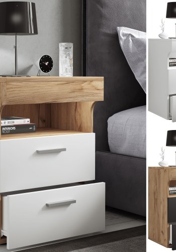 VCM NORDIC Slepal L nattbord, m. 1 rom, 2 skuffer - hvitt tre (45x39)