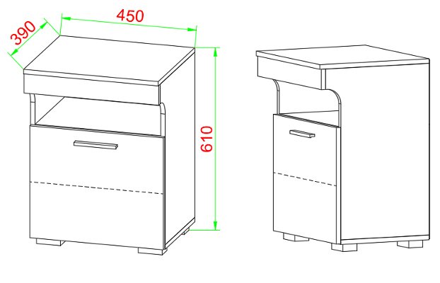 VCM NORDIC Slepal M nattbord, m. 1 dr, 1 rom, 1 hylle - hvit, naturlig, antrasittgr tre (45x39)