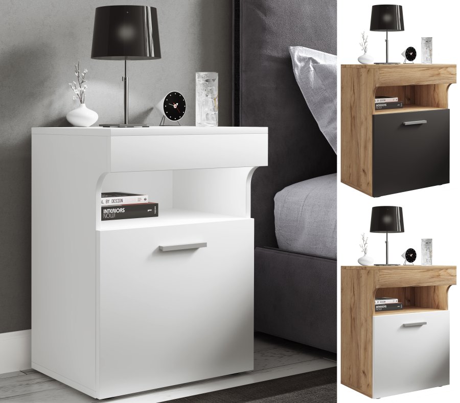 VCM NORDIC Slepal M nattbord, m. 1 dr, 1 rom, 1 hylle - hvitt tre (45x39)