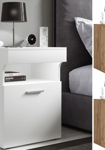 VCM NORDIC Slepal M nattbord, m. 1 dr, 1 rom, 1 hylle - hvit, naturlig, antrasittgr tre (45x39)