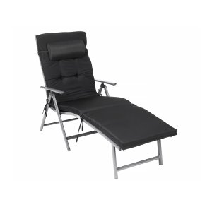SONGMICS Sammenklappelig Liggestol, Solseng med 6 cm Madras, Aftagelig Nakkest�tte, Rustfrit Aluminium, �ndbar, Komfortabel, L�nebar, Maks. Belastningskapacitet 150 kg, Sort GCB24BK