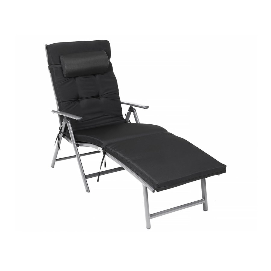 SONGMICS GCB24BK solseng, b. 6 cm. madrass, avtakbar nakkest�tte, sammenleggbar - svart syntetisk stoff og rustfritt aluminium