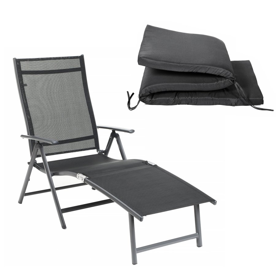 SONGMICS GCB24BK solseng, b. 6 cm. madrass, avtakbar nakkest�tte, sammenleggbar - svart syntetisk stoff og rustfritt aluminium