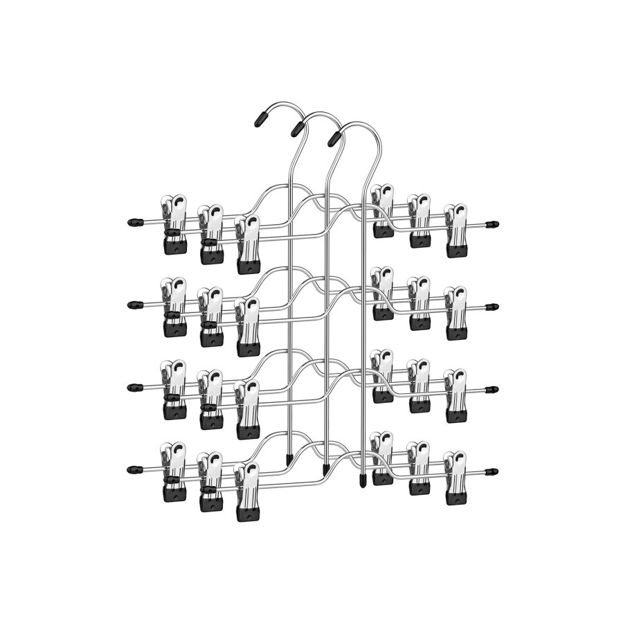 SONGMICS buksesk�rtb�jler med klemmer, s�t med 3 pladsbesparende 4-lags metalbukseb�jler, med 8 justerbare skridsikre klemmer, til bukser, jeans, h�ndkl�der, shorts, 32 cm, s�lv og sort CRI042BK