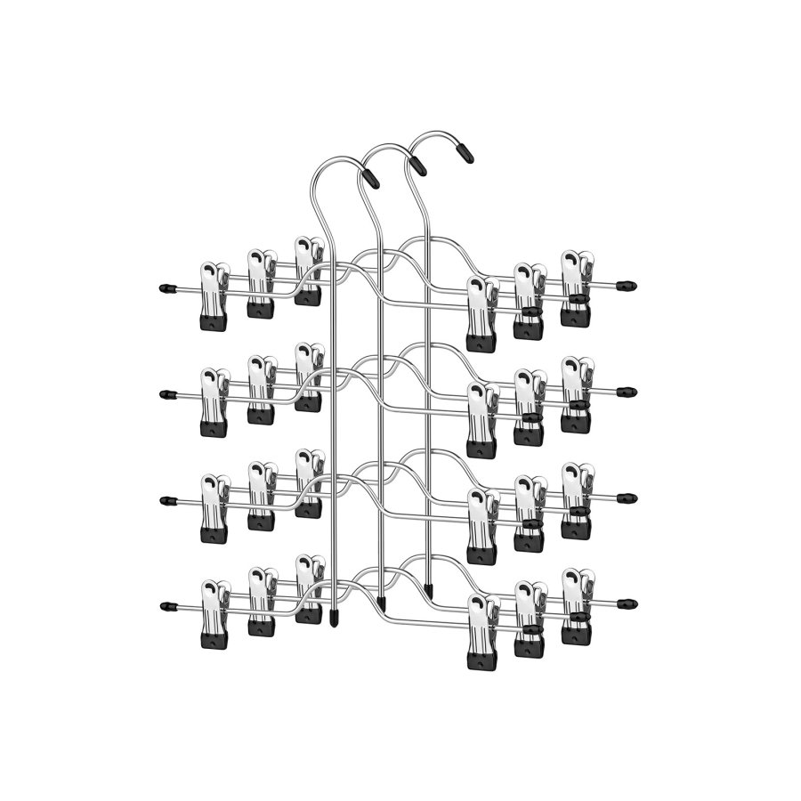 SONGMICS buksesk�rtb�jler med klemmer, s�t med 3 pladsbesparende 4-lags metalbukseb�jler, med 8 justerbare skridsikre klemmer, til bukser, jeans, h�ndkl�der, shorts, 32 cm, s�lv og sort CRI042BK