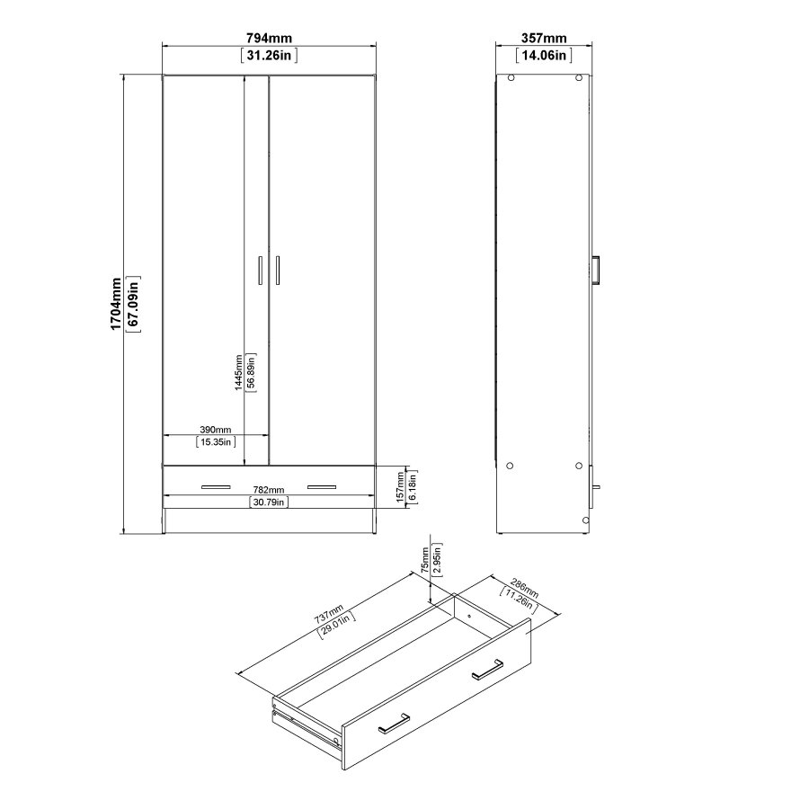 TVILUM Space Garderobe 2 drer + 1 skuff - Pakke Eik struktur Eik struktur