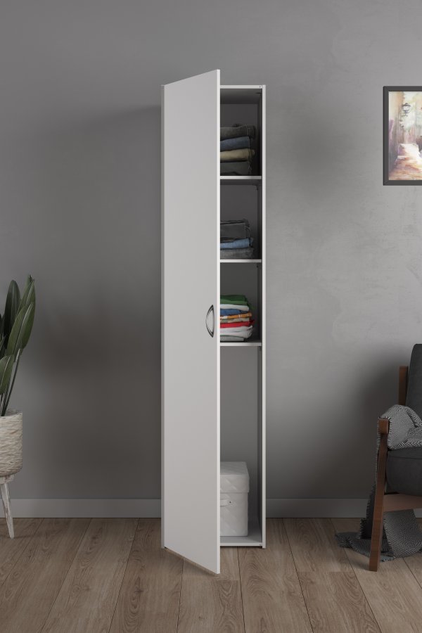 TVILUM Space Kleiderschrank 1 Tür und 3 Einlegeböden - weiße Folie/Spanplatte