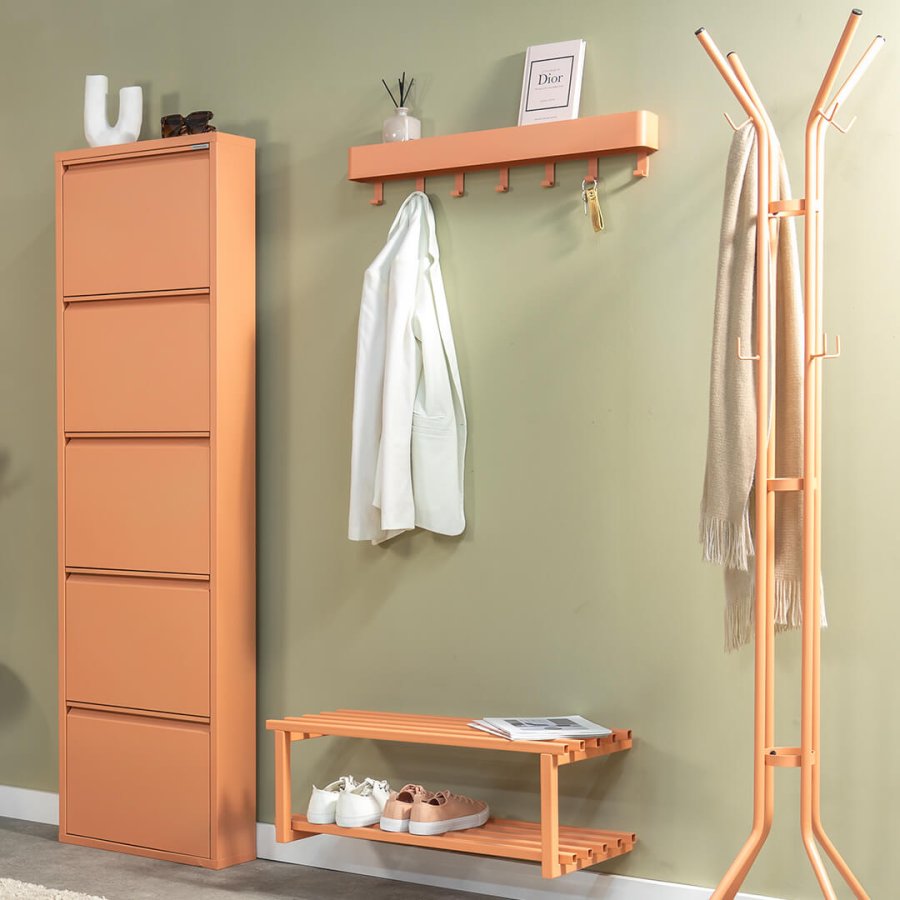 SPINDER DESIGN Dax Play 7 klesstativ, m. 7 kroker og hylle - leire terra stl