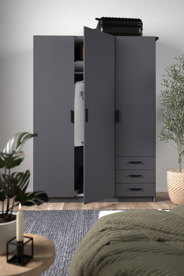 TVILUM Sprint Kleiderschrank 3 Türen + 3 Schubladen - ParcelMatt Grey Matt Grey