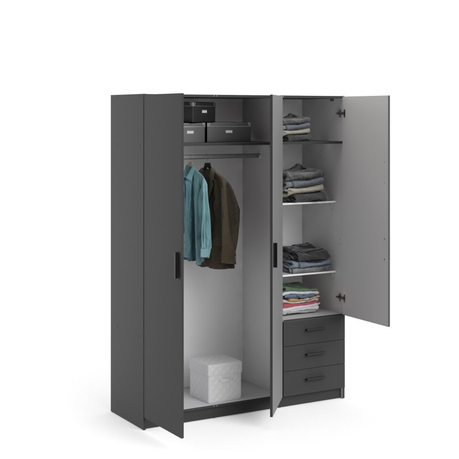 TVILUM Sprint Kleiderschrank 3 Türen + 3 Schubladen - ParcelMatt Grey Matt Grey