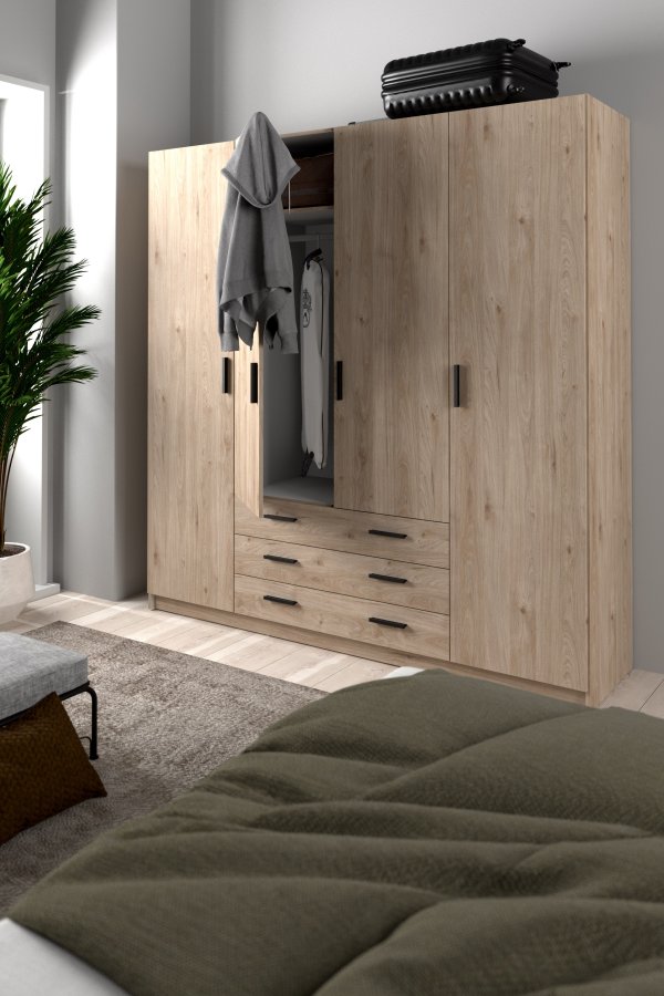 TVILUM Sprint Kleiderschrank 4 Türen + 3 Schubladen - ParcelJackson Hickory Jackson Hickory