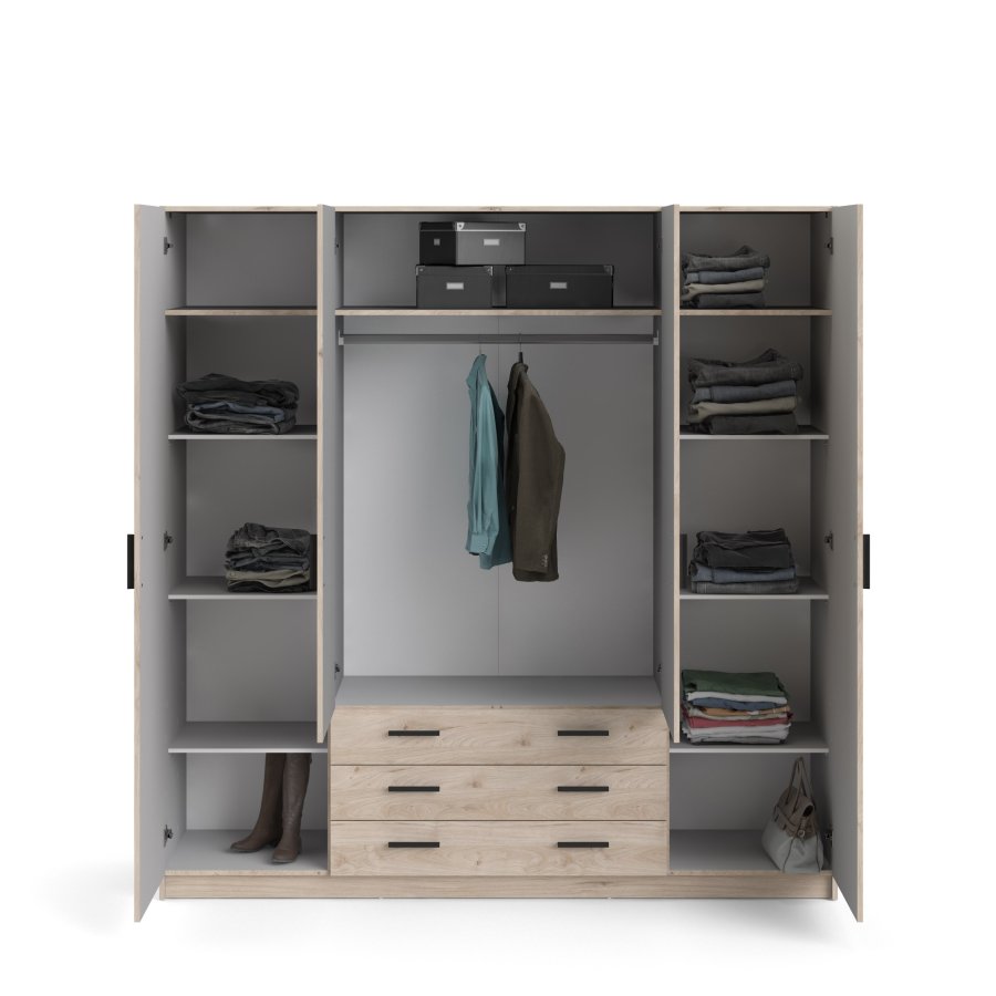 TVILUM Sprint Kleiderschrank 4 Türen + 3 Schubladen - ParcelJackson Hickory Jackson Hickory