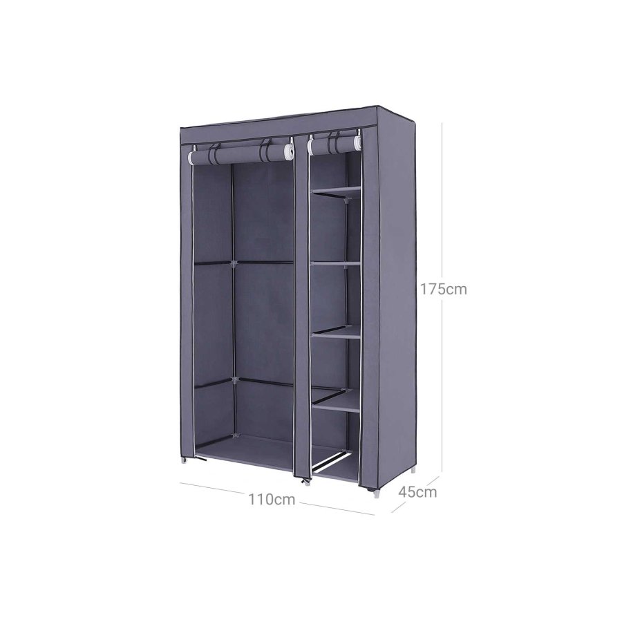 SONGMICS B�rbar Garderobe, Sammenklappelig Skab, T�jopbevaringsorganisator med B�jleskinne, Hylder, Stofbetr�k, Til Sovev�relse, Garderobe, 110 x 45 x 175 cm, Gr� LSF007G