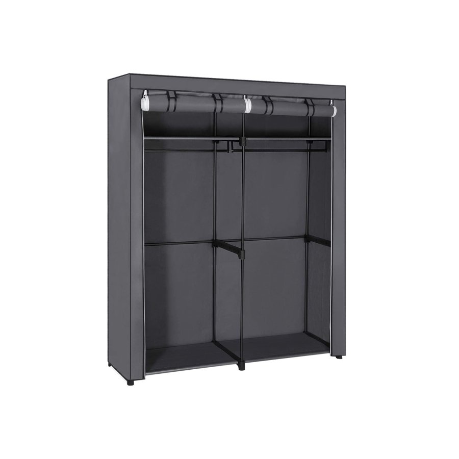 SONGMICS Garderobe, T�jopbevaringsgarderobe til sovev�relse med 2 t�jstativer, B�rbar stofgarderobe, Sammenklappelig, T�jstativ, til skab, 43 x 140 x 174 cm, Gr� RYG02GY