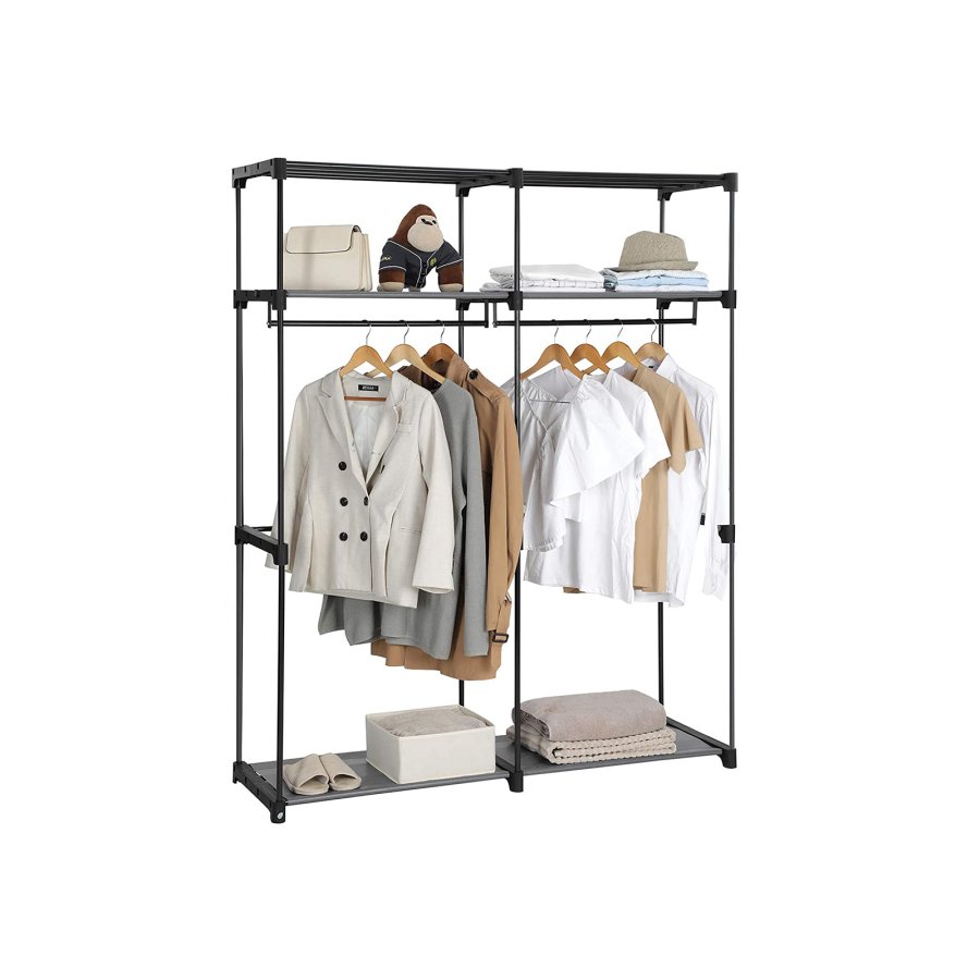SONGMICS Garderobe, T�jopbevaringsgarderobe til sovev�relse med 2 t�jstativer, B�rbar stofgarderobe, Sammenklappelig, T�jstativ, til skab, 43 x 140 x 174 cm, Gr� RYG02GY