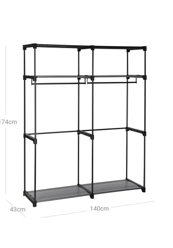 SONGMICS Garderobe, T�jopbevaringsgarderobe til sovev�relse med 2 t�jstativer, B�rbar stofgarderobe, Sammenklappelig, T�jstativ, til skab, 43 x 140 x 174 cm, Gr� RYG02GY