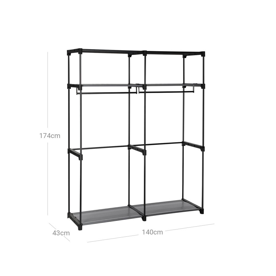 SONGMICS Garderobe, T�jopbevaringsgarderobe til sovev�relse med 2 t�jstativer, B�rbar stofgarderobe, Sammenklappelig, T�jstativ, til skab, 43 x 140 x 174 cm, Gr� RYG02GY