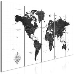 ARTGEIST stort verdenskort i sort og hvid - Black and White Map, 5-delt - flere st�rrelser