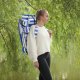 SONGMICS GCB62BU strandstol, m. justerbar rygl�n, arml�n, nakkest�tte, 2 sidelommer, foldbar, b�rbar - bl�/hvid stof og aluminium