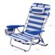 SONGMICS GCB62BU strandstol, m. justerbar rygl�n, arml�n, nakkest�tte, 2 sidelommer, foldbar, b�rbar - bl�/hvid stof og aluminium