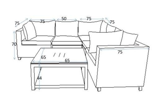 VENTURE DESIGN Vamos modulre sofahagesett 3+2+1 med puter - sand, naturlig rotting og aluminium 