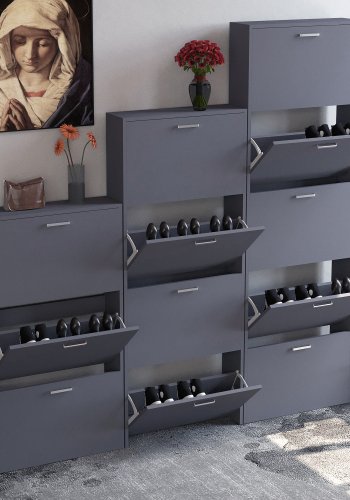 VCM NORDIC Sulos XL Schuhschrank, m. 5 Türen - Anthrazitgraues Holz