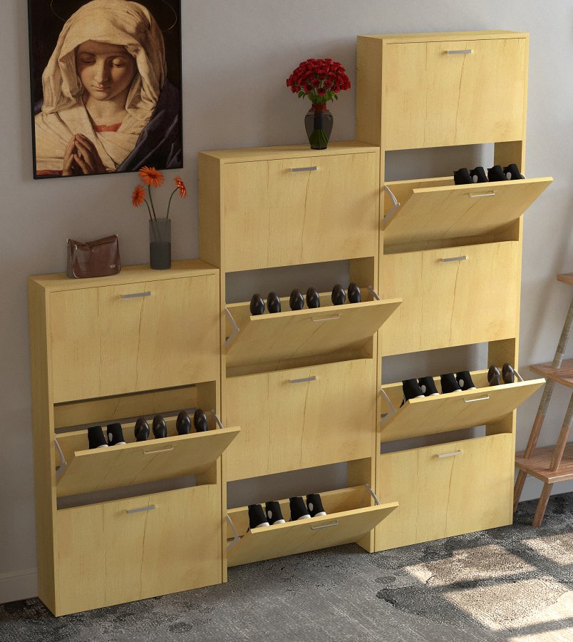 VCM NORDIC Sulos XL Schuhschrank, m. 5 Türen - Naturholz