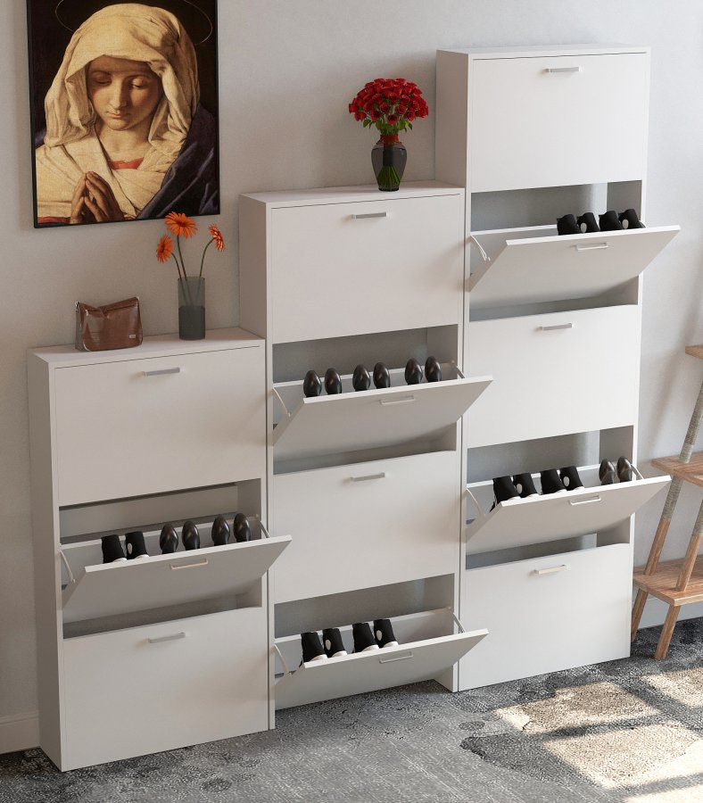 VCM NORDIC Sulos M Schuhschrank, m. 3 Türen - Holz weiß