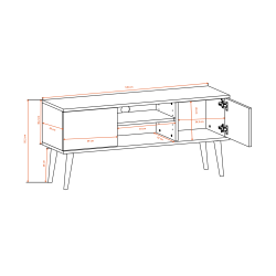 KOCOT RTV Toronto TV-bord, m. 2 l�ger og 1 hylde - hvid fin�r og natur b�getr� (120x35)