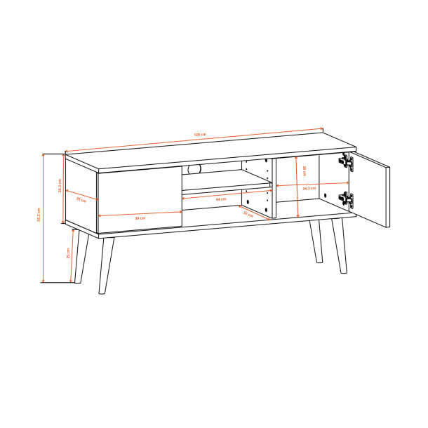 KOCOT RTV Toronto TV-bord, m. 2 l�ger og 1 hylde - hvid fin�r og natur b�getr� (120x35)