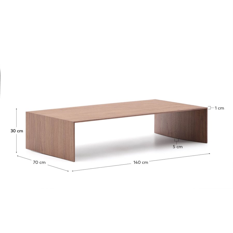 KAVE HOME Litto salongbord i valnttfiner med naturlig fargefinish, 140 x 70 cm