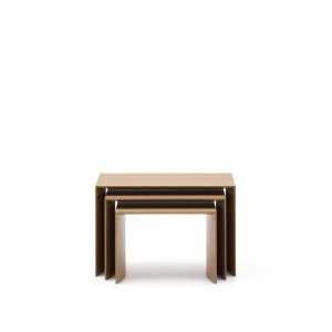  KAVE HOME Litto set med 3 satsbord i ekfaner med naturfrgad finish 60 x 40 / 51 x 36 /