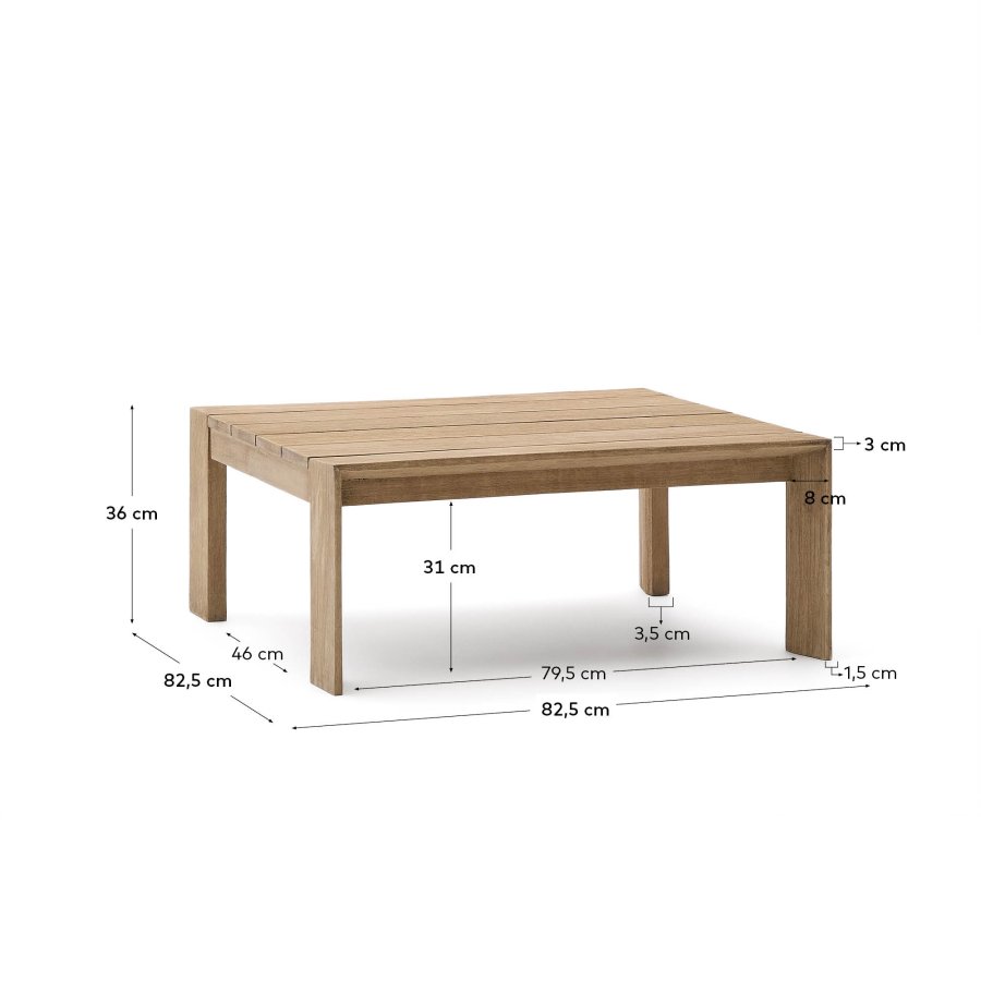 KAVE HOME Ambra salongbord i heltre akasie med lys overflate 82,5 x 82,5 cm FSC 100 %
