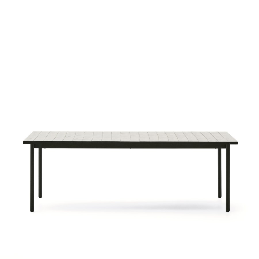 KAVE HOME Maurina utebord i grnt galvanisert stl med ecrufargede fliser 223 x 101 cm