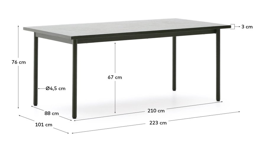 KAVE HOME Maurina utebord i grnt galvanisert stl med ecrufargede fliser 223 x 101 cm