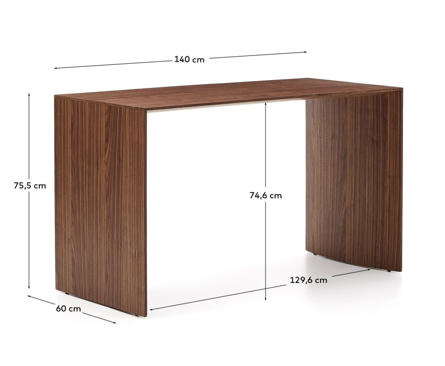 KAVE HOME Litto skrivebord, rektangul�r - brun valn�ddefin&eacute;r (140x60)