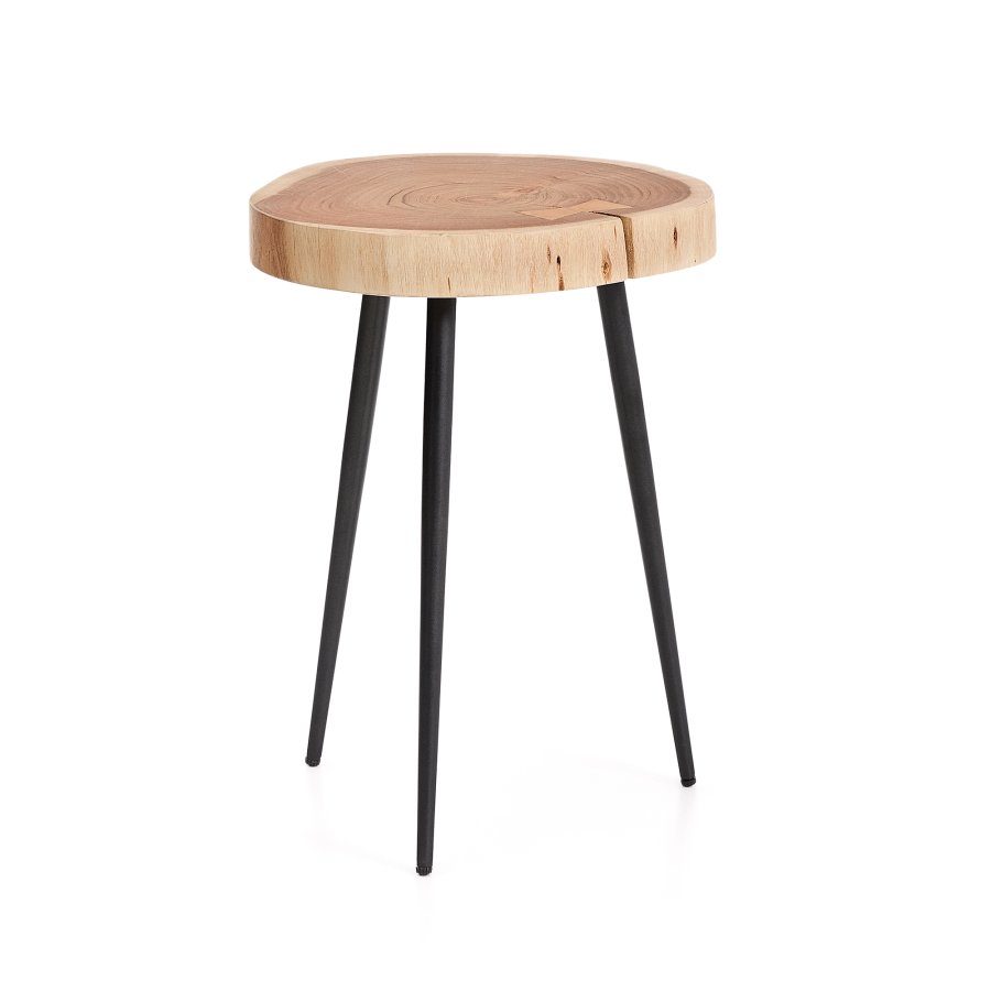 KAVE HOME Tanive sidebord, rund - akacietr� med bleget finish og sort st�l (�35)