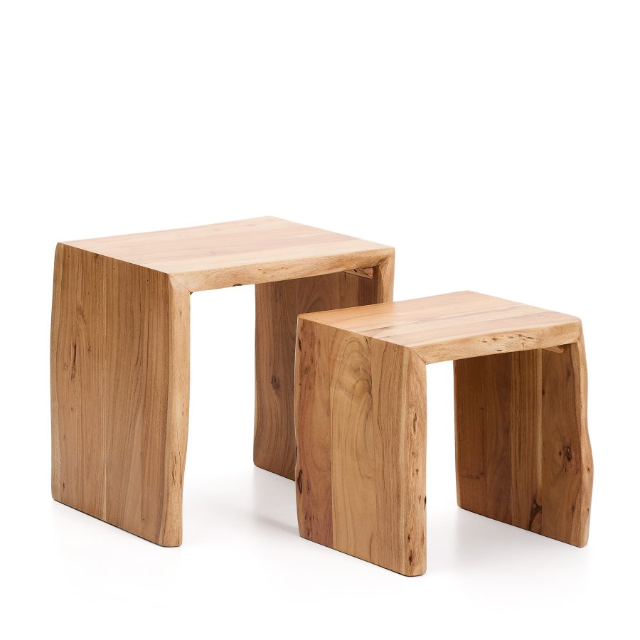 KAVE HOME Lomiri indskudsbord, rektangul�r - akacietr� med bleget finish (s�t med 2)