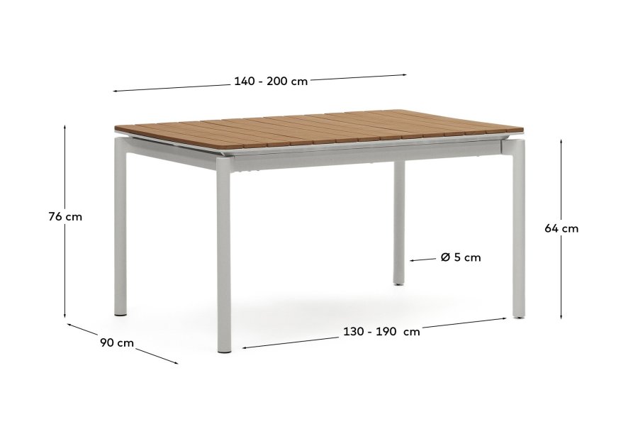 KAVE HOME Canyelles havebord, m. 1 till�gsplade - polywood og lysegr� aluminium (140(200)x90)