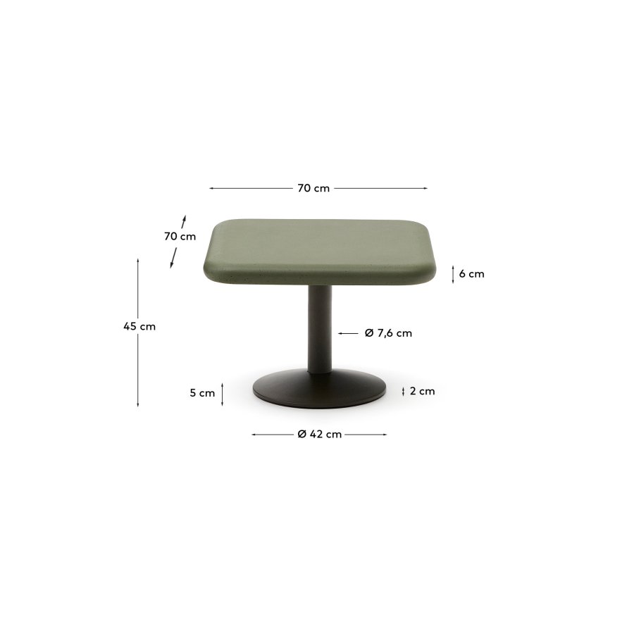 KAVE HOME Esilda utebord med grnn sementplate 70x70cm og grnt stlunderstell 42x45cm