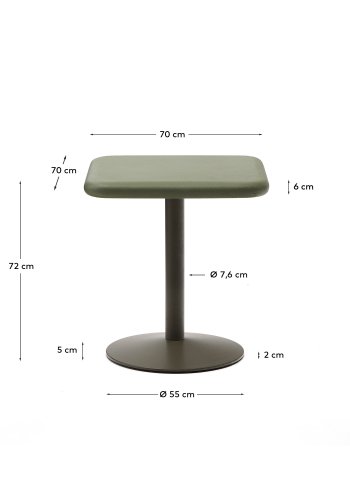 KAVE HOME Esilda utebord med grnn sementplate 70x70cm og grnt stlunderstell 55x72cm