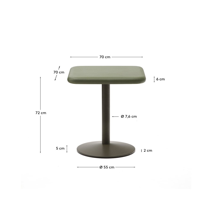KAVE HOME Esilda utebord med grnn sementplate 70x70cm og grnt stlunderstell 55x72cm