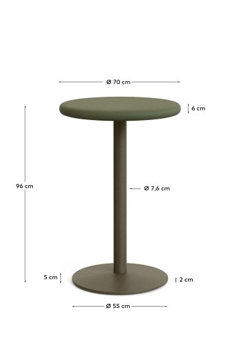 KAVE HOME Esilda utendrs rundt hyt bord med grnn sementplate 70 cm og grnn stlbase 55 x 96 cm