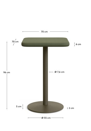 KAVE HOME Esilda utendrs hybord med grnn sementplate 70x70cm og grnn stlbase 55x96cm