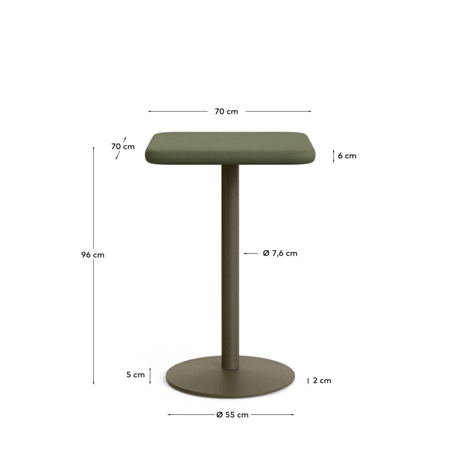 KAVE HOME Esilda utendrs hybord med grnn sementplate 70x70cm og grnn stlbase 55x96cm