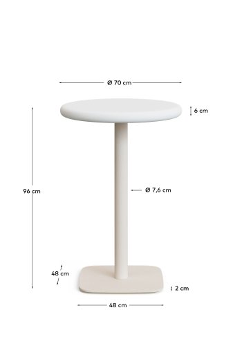 KAVE HOME Dina utendrs hyt rundt bord med hvit sementplate 70 cm og hvit stlbase 48 x 48 x 96 cm