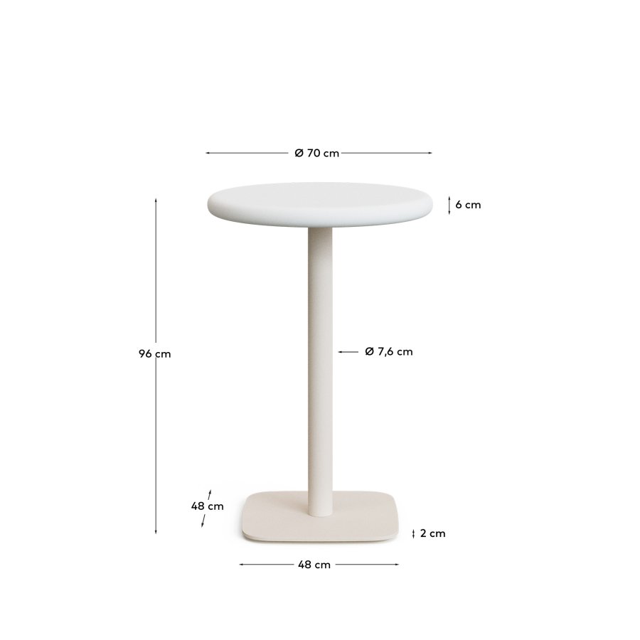 KAVE HOME Dina utendrs hyt rundt bord med hvit sementplate 70 cm og hvit stlbase 48 x 48 x 96 cm